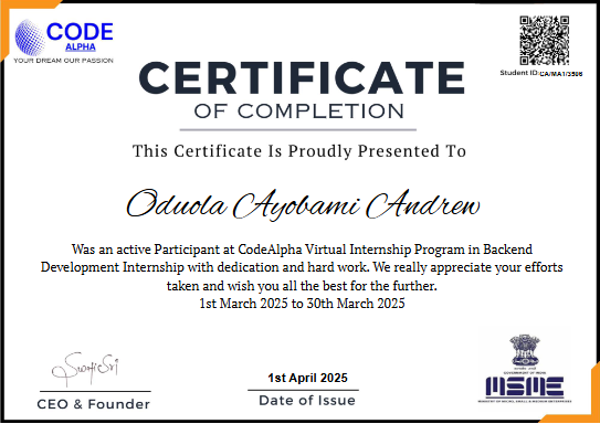 Backend Development Internship